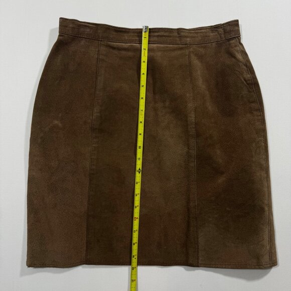 Vintage Suede Leather Mini Pencil Skirt Brown Tan L 13 Western Boho Chic Fall - Picture 3 of 11
